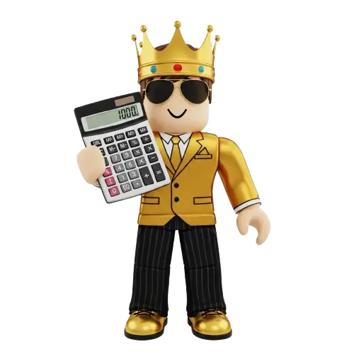 Roblox character holding a calculator representing Robux to CAD converter